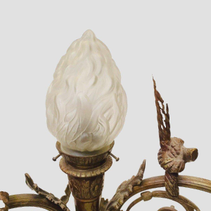 Louis XVI style chandelier in bronze with frosted glass candle holders – 20th century