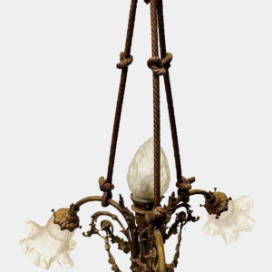 Louis XVI style chandelier in bronze with frosted glass candle holders – 20th century