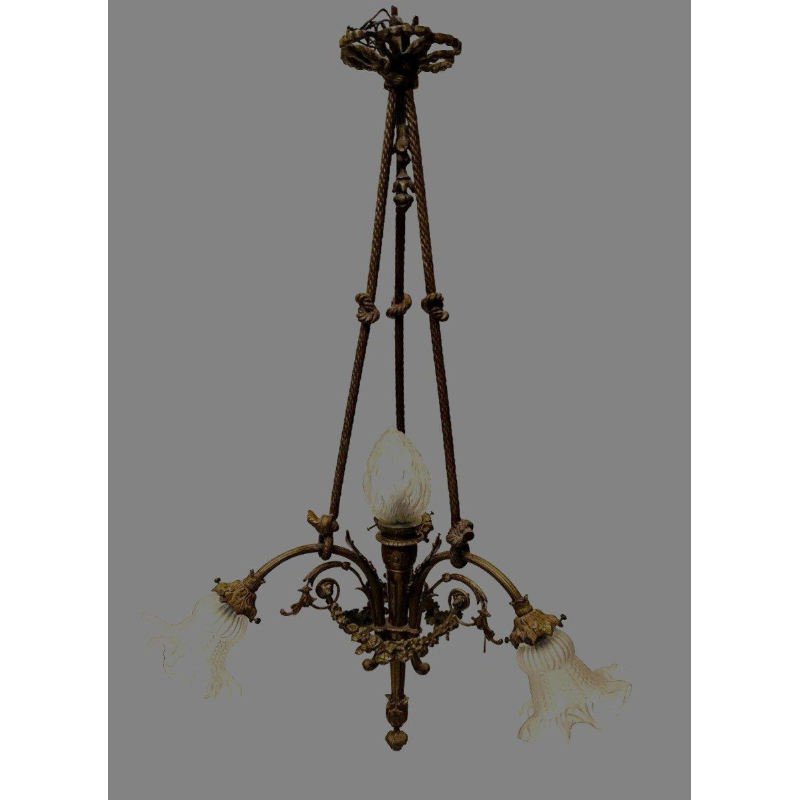 Louis XVI style chandelier in bronze with frosted glass candle holders – 20th century