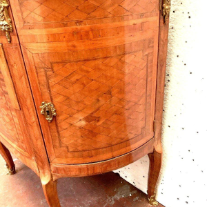 Louis XVI style half-moon commode in marquetry with a cube base – 20th century