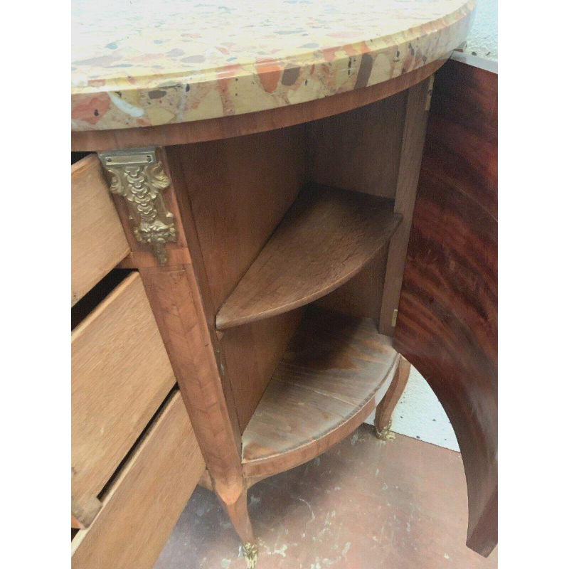 Louis XVI style half-moon commode in marquetry with a cube base – 20th century