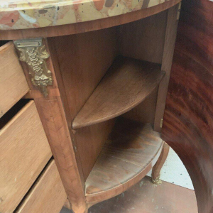 Louis XVI style half-moon commode in marquetry with a cube base – 20th century