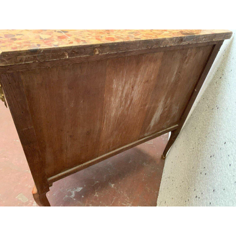 Halvemaanvormige commode in Lodewijk XVI-stijl met marqueterie en kubusvormige voet – 20e eeuw