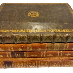 Cave à liqueur et boîte de jeux en trompe l’œil de livres anciens – XXᵉ siècle