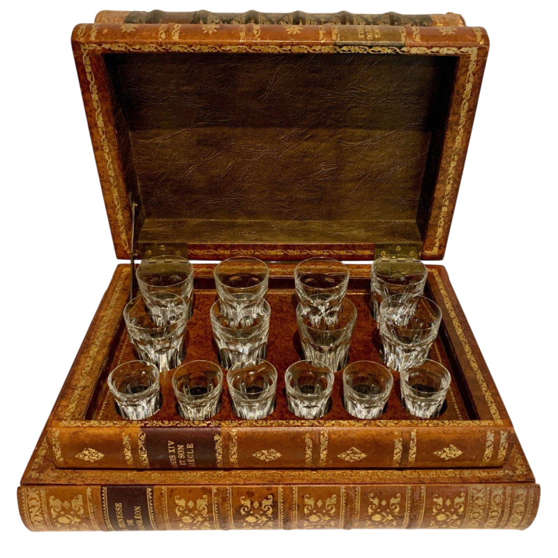 Liquor cabinet and games box disguised as antique books – 20th century