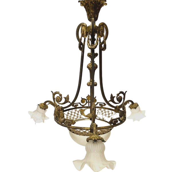 Louis XV style chandelier in bronze and frosted glass – early 20th century