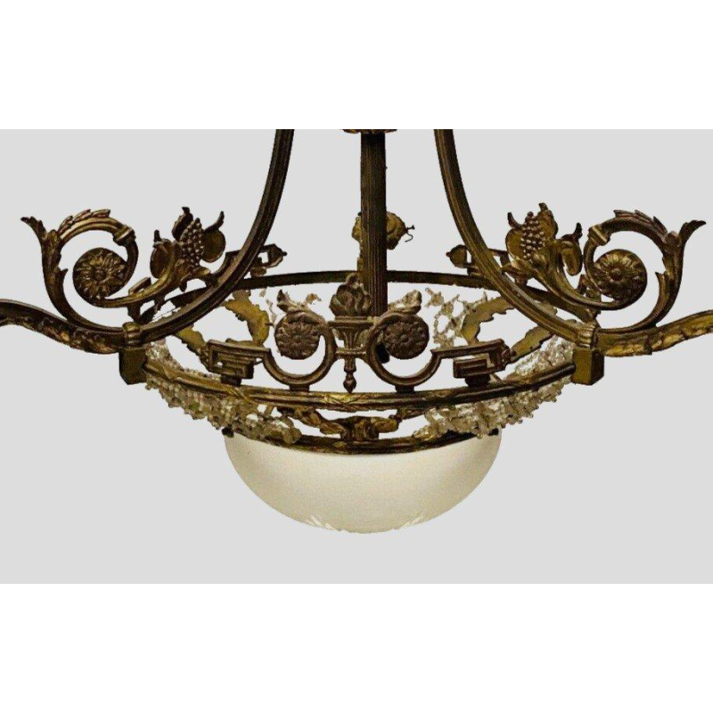 Lustre de style Louis XV en bronze et verre dépoli – début XXᵉ siècle