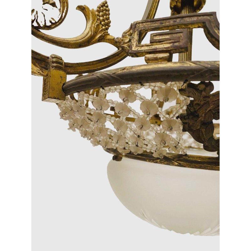 Lustre de style Louis XV en bronze et verre dépoli – début XXᵉ siècle