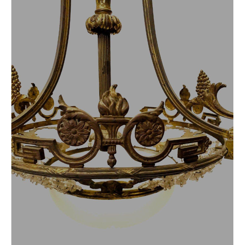 Lustre de style Louis XV en bronze et verre dépoli – début XXᵉ siècle