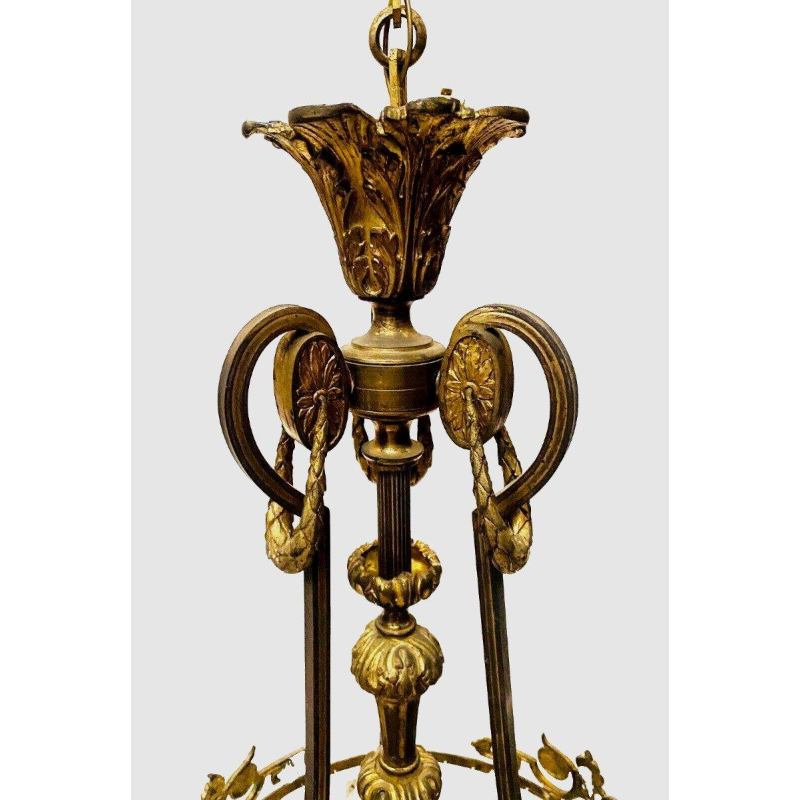 Lustre de style Louis XV en bronze et verre dépoli – début XXᵉ siècle