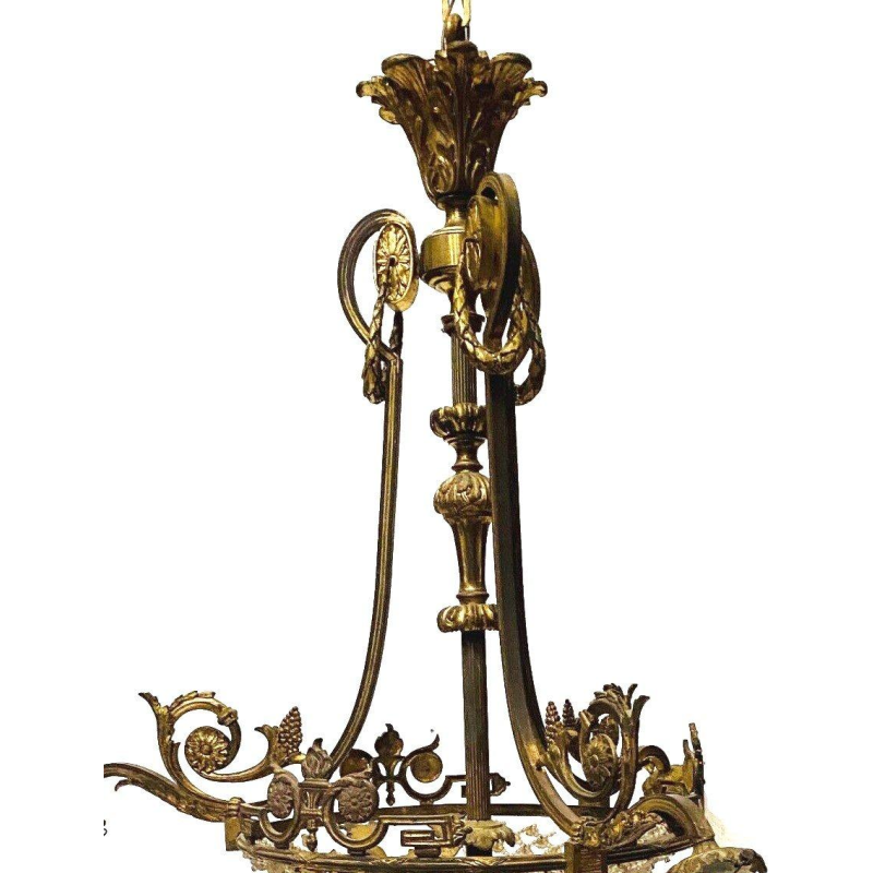 Lustre de style Louis XV en bronze et verre dépoli – début XXᵉ siècle