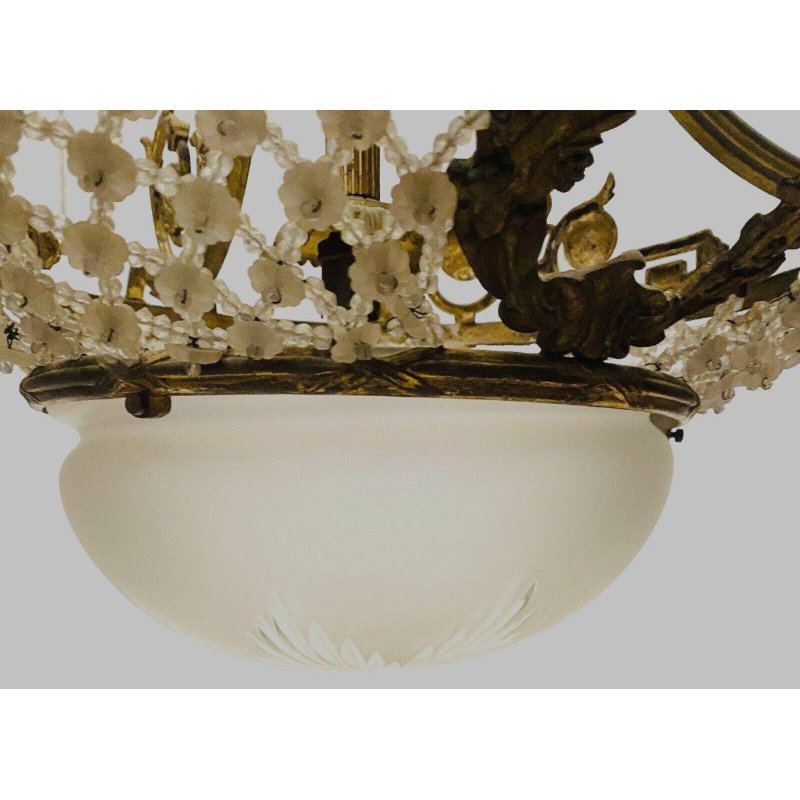 Louis XV style chandelier in bronze and frosted glass – early 20th century