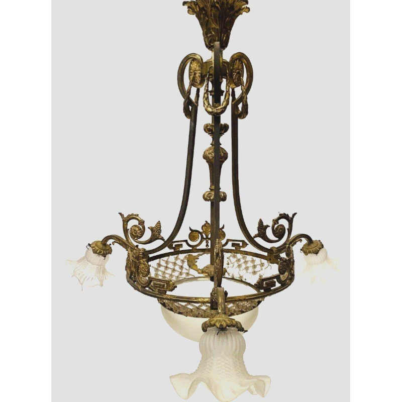 Louis XV style chandelier in bronze and frosted glass – early 20th century