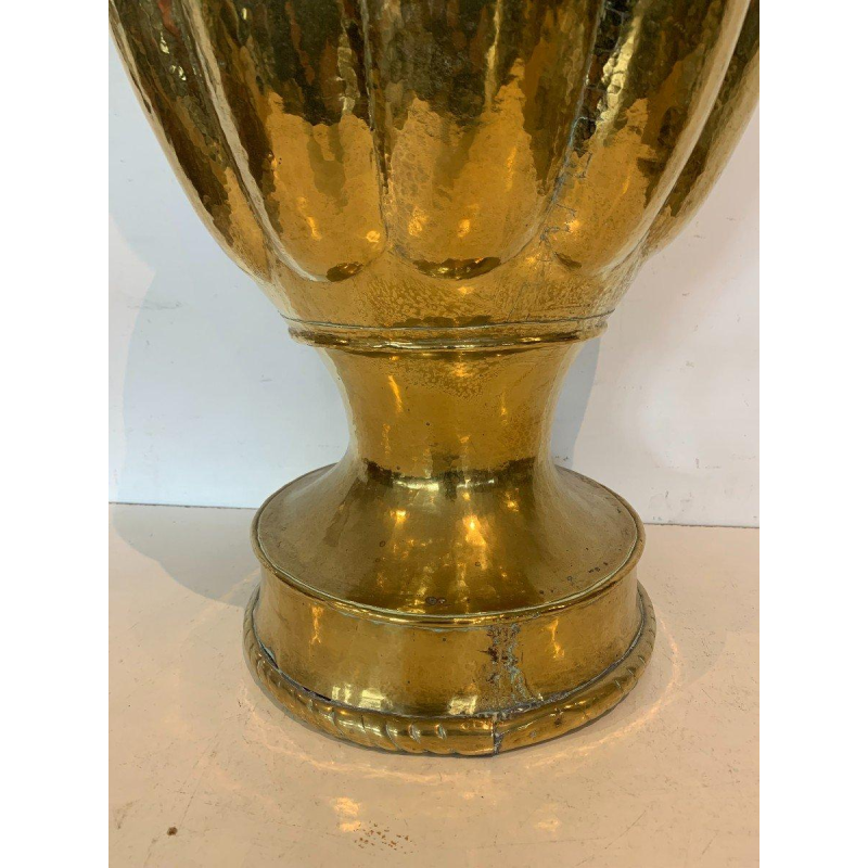 Large hammered brass vase with gadroons – 20th century