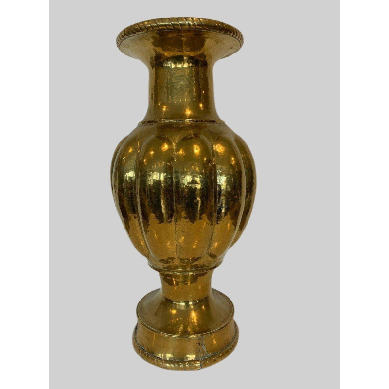 Large hammered brass vase with gadroons – 20th century