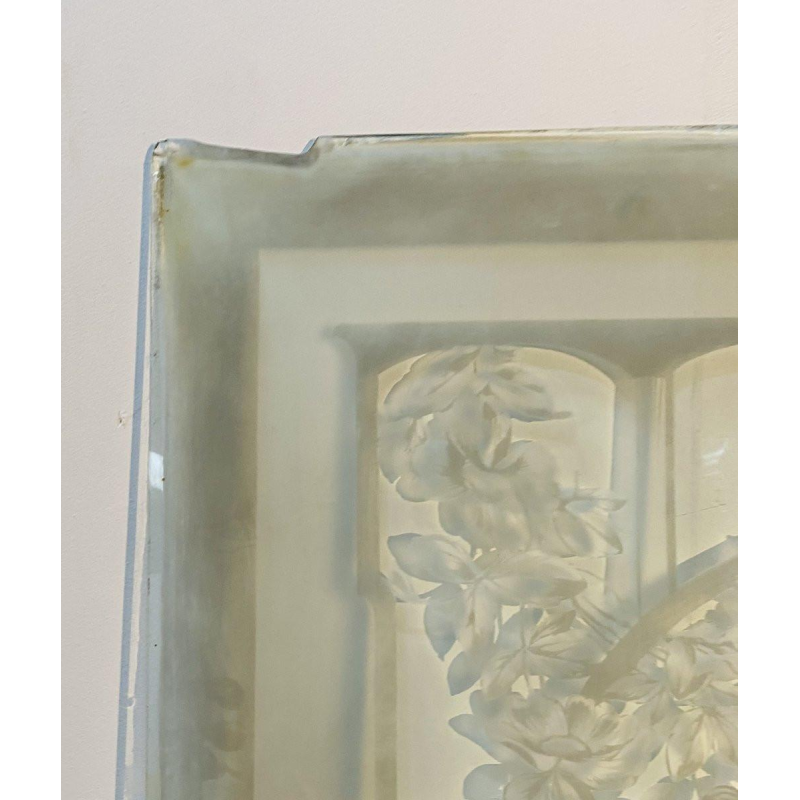 Set of three acid-etched glass panels, "Animated Landscape, Figures," late 19th century