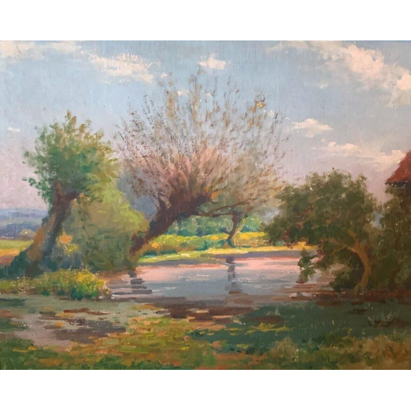 De heer Deschoot "Landschap op het platteland", olieverf op doek – 20e eeuw
