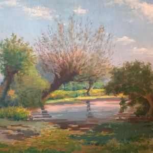 M. Deschoot "Paysage de campagne" huile sur toile – XXᵉ siècle