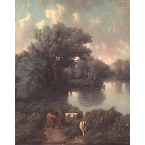 W. Wintz, pastel « Troupeau de vaches à l’étang », 1854