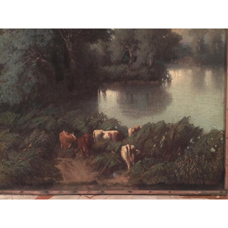 W. Wintz, pastel "Herd of cows at the pond", 1854
