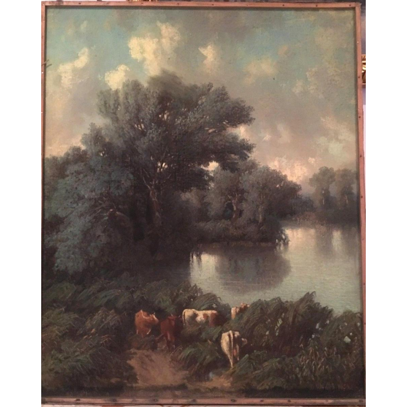 W. Wintz, pastel « Troupeau de vaches à l’étang », 1854
