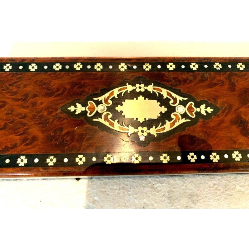 Boîte à gants Napoléon III en loupe de thuya et marqueterie Boulle, XIXᵉ siècle