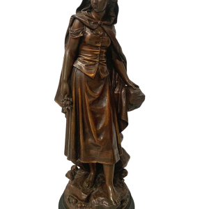 Pierre Ernst Bouret "Young Girl in a Cape" patinated bronze sculpture, 20th century