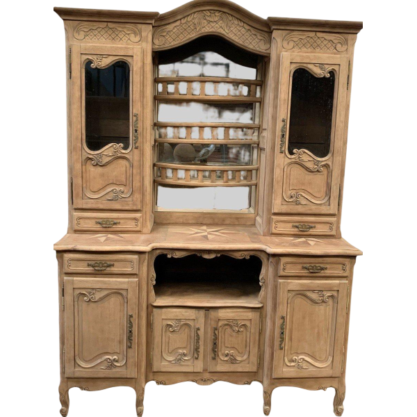 Tweedelig dressoir in Louis XV-stijl van massief eikenhout, 20e eeuw.