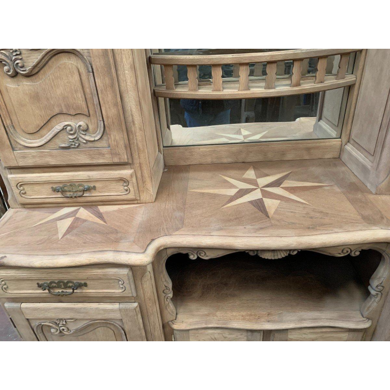 Two-part Louis XV style buffet in solid oak, 20th century