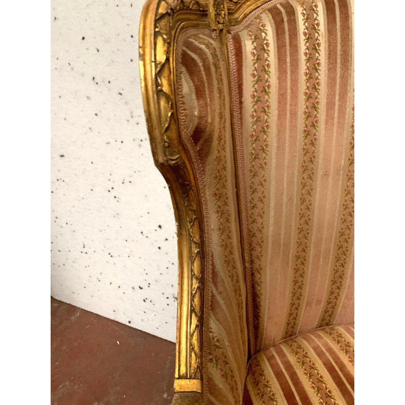 Bergère à coussin de style Louis XVI en bois doré, XXᵉ siècle