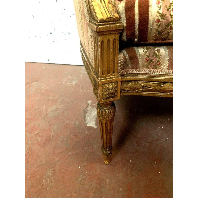 Bergère à coussin de style Louis XVI en bois doré, XXᵉ siècle