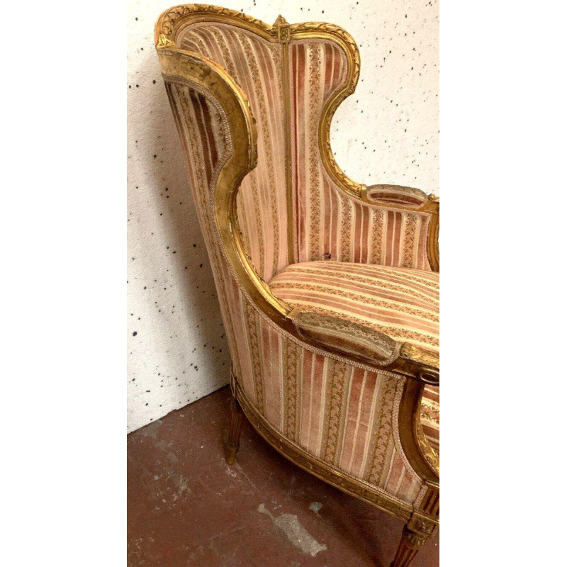 Bergère à coussin de style Louis XVI en bois doré, XXᵉ siècle
