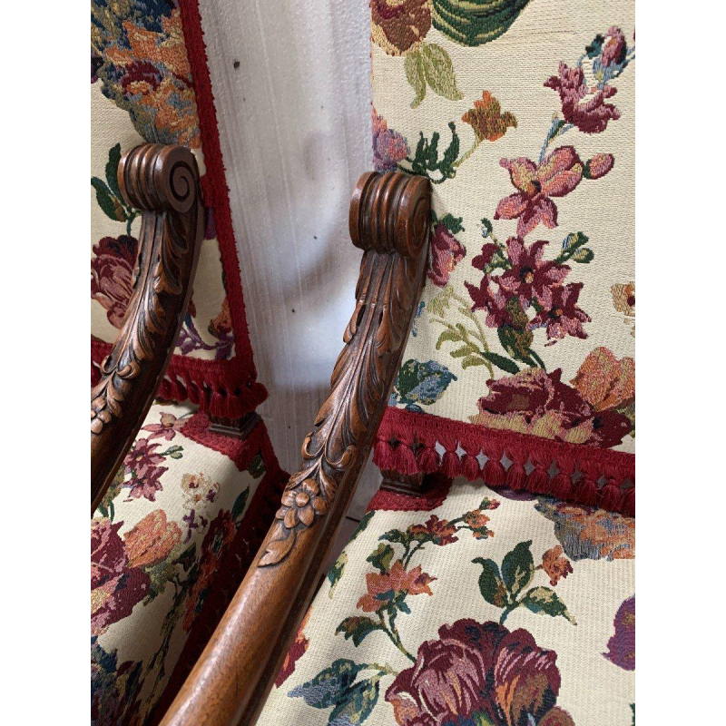 Pair of Renaissance Style Armchairs in Solid Walnut, 19th Century