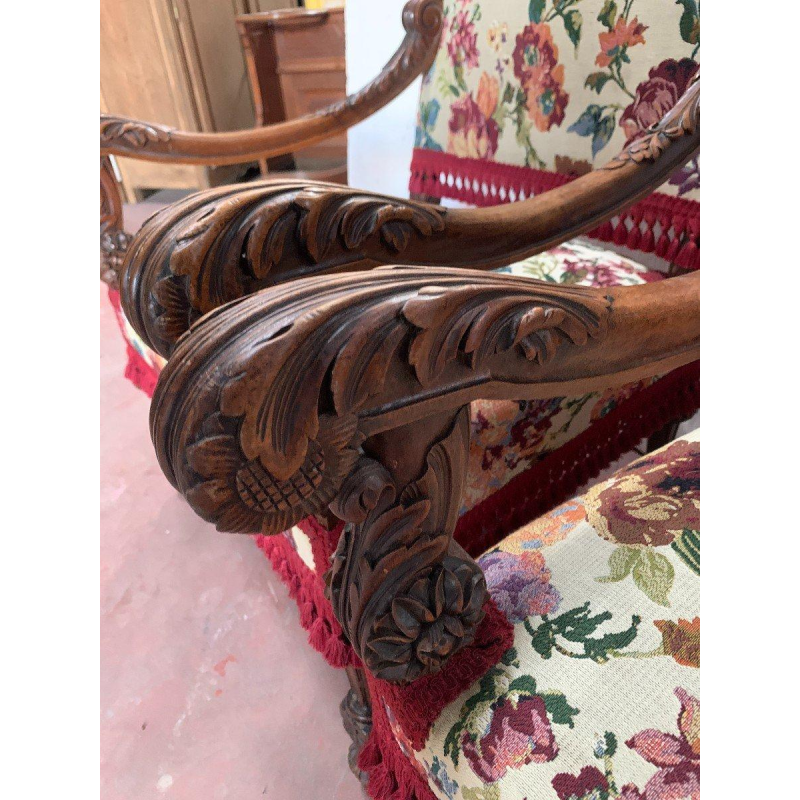Pair of Renaissance Style Armchairs in Solid Walnut, 19th Century