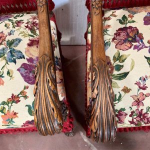Pair of Renaissance Style Armchairs in Solid Walnut, 19th Century