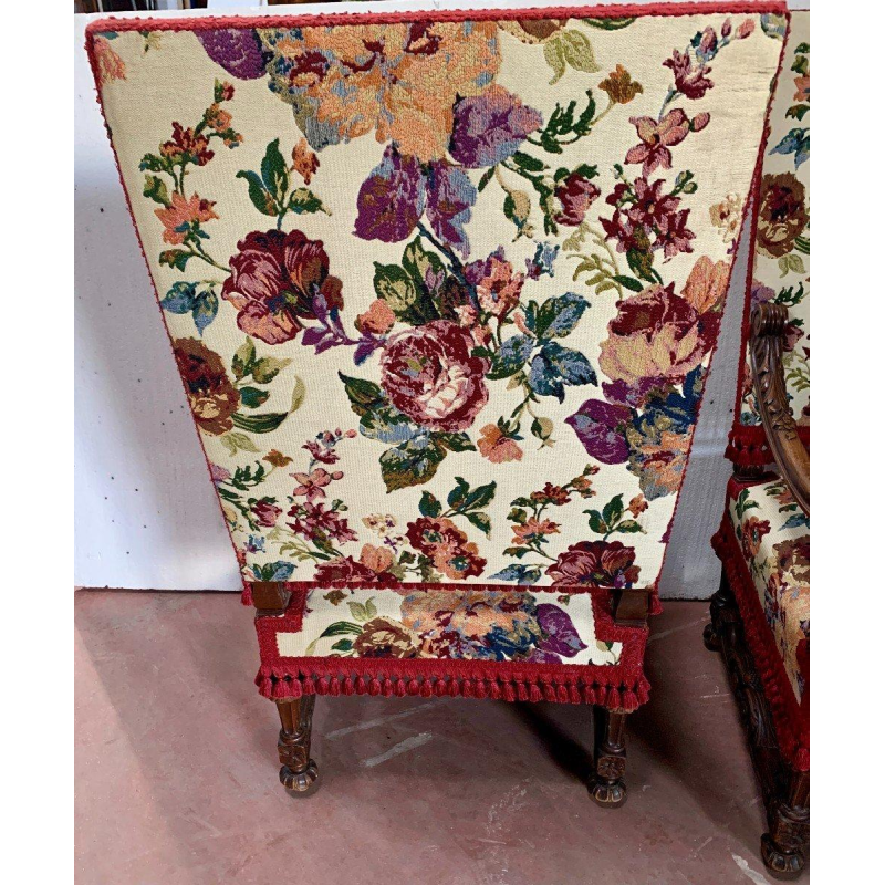 Pair of Renaissance Style Armchairs in Solid Walnut, 19th Century