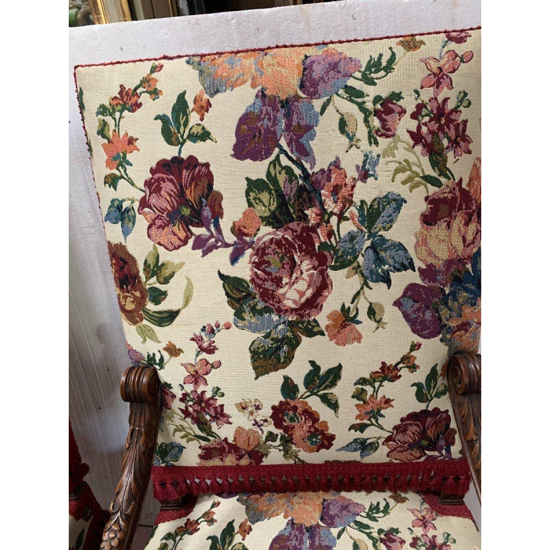 Pair of Renaissance Style Armchairs in Solid Walnut, 19th Century