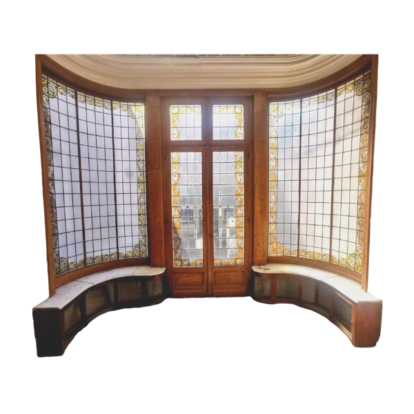 Alfred Labille, verticaal erkerraam in gebrandschilderd glas, 1913