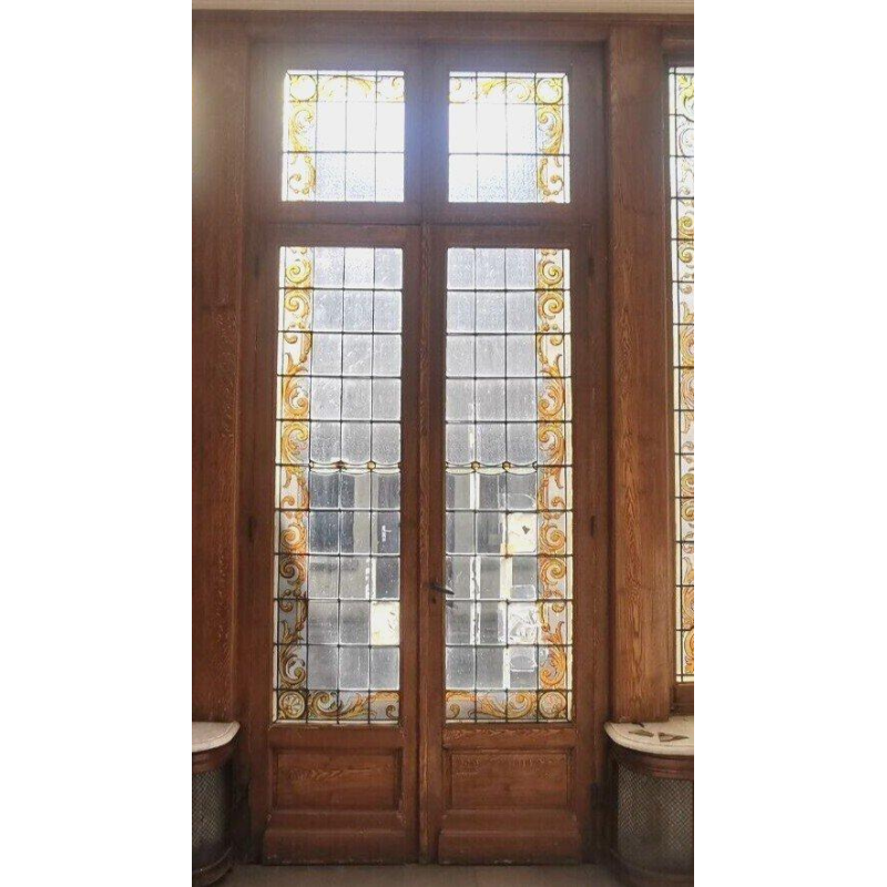 Alfred Labille, vertical bow-window-type stained-glass window in painted glass, 1913