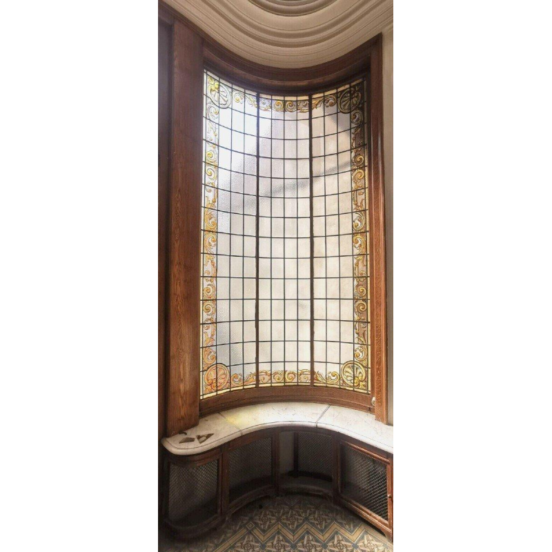 Alfred Labille, vertical bow-window-type stained-glass window in painted glass, 1913