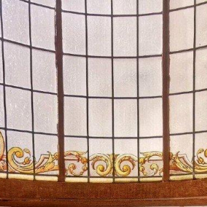 Alfred Labille, vertical bow-window-type stained-glass window in painted glass, 1913