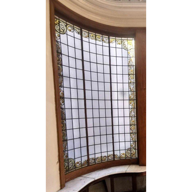 Alfred Labille, vertical bow-window-type stained-glass window in painted glass, 1913