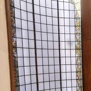 Alfred Labille, vertical bow-window-type stained-glass window in painted glass, 1913