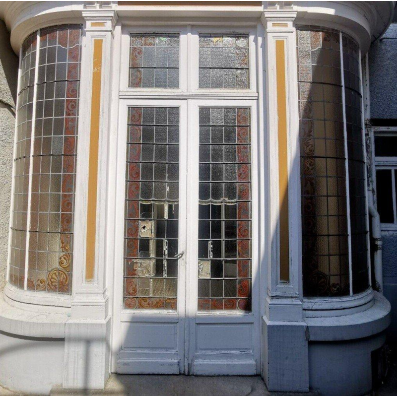 Alfred Labille, verrière verticale type bow-window en verre peint, 1913