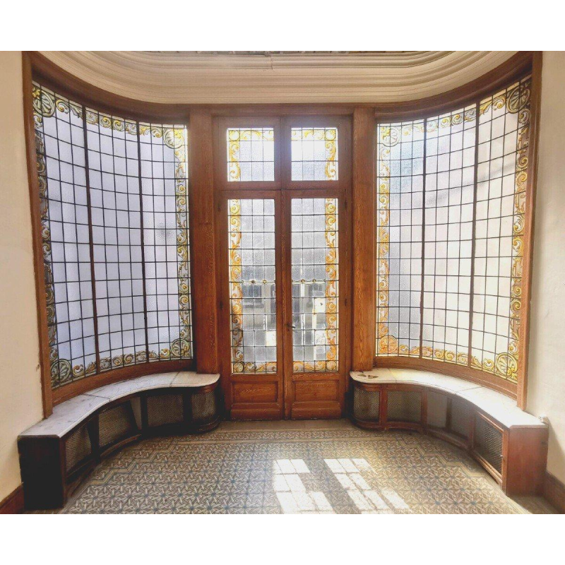 Alfred Labille, vertical bow-window-type stained-glass window in painted glass, 1913