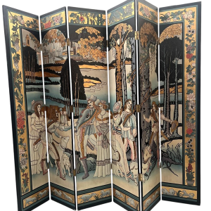 A six-panel painted folding screen, 20th century