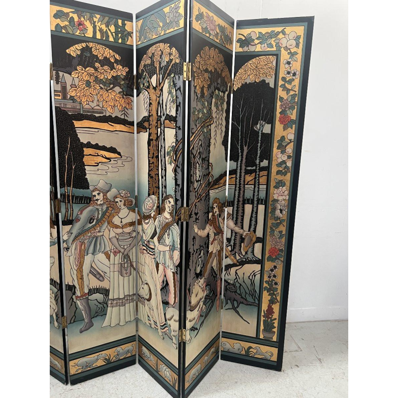 A six-panel painted folding screen, 20th century