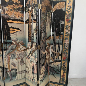 A six-panel painted folding screen, 20th century