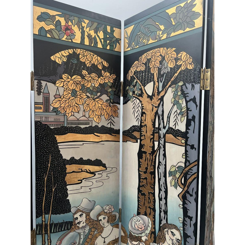 A six-panel painted folding screen, 20th century