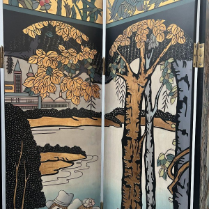 A six-panel painted folding screen, 20th century